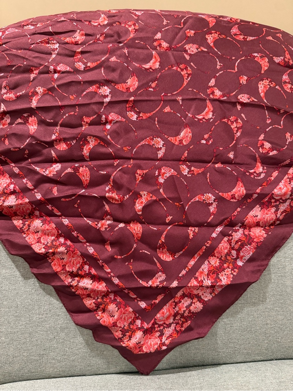 Coach Floral Paisley Print Burgundy Women's Silk Scarf